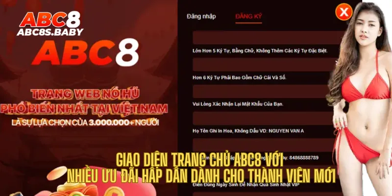 Giao diện trang chủ ABC8 với nhiều ưu đãi hấp dẫn dành cho thành viên mới