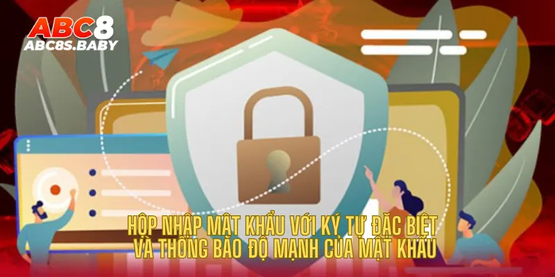 Hộp nhập mật khẩu với ký tự đặc biệt và thông báo độ mạnh của mật khẩu